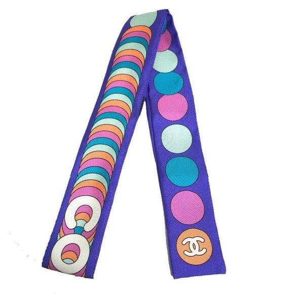 AUTHENTIC CHANEL CC Mark COCO Bandeau Scarf silk Multicolore - Picture 1 of 8